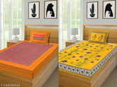 Jaipuri cotton single bed combo pack, 2 bed sheets & 2 pillow covers. Vibrant Indian printed design on fine 180 thread count cotton